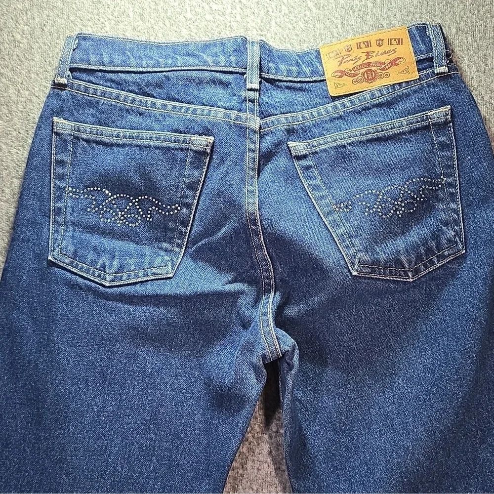 Paris Blues Girls Flared Blue Jeans 100% Cotton Denim Studded Pockets Size 7